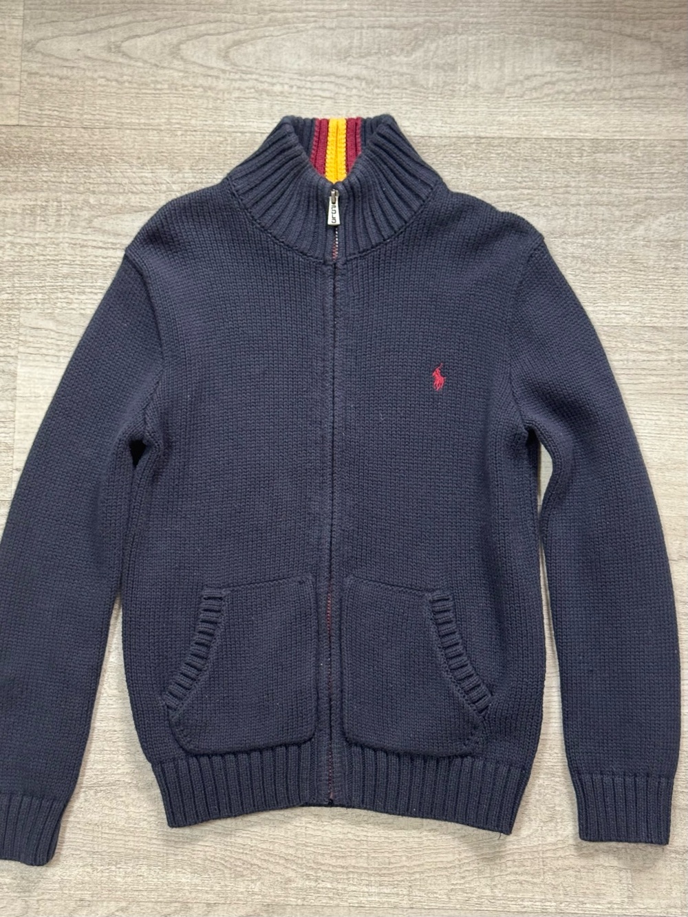 Polo Ralph Lauren Boys Full Zip Cotton Sweater Jacket Navy Blue Size 7